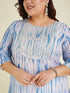 Janasya Women's Plus Size Blue Silk Blend Tie & Dye Yoke Embroidered Straight Kurta Pant Set